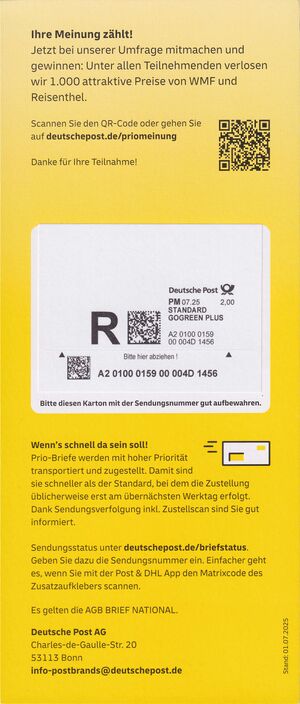 Prio Flyer Standardbrief mit Sendungsverfolgung hinten