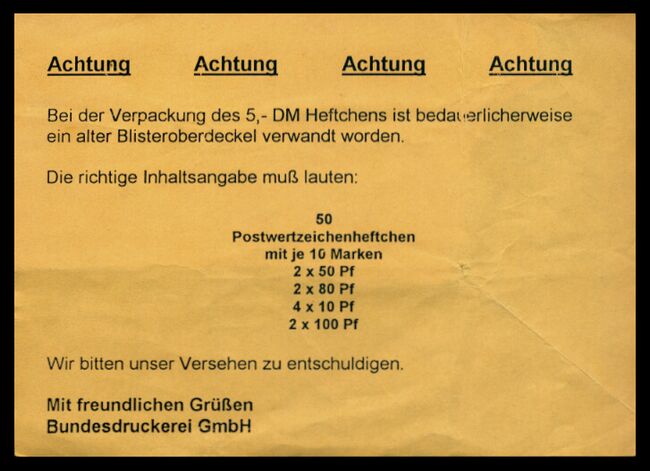 Falscher Blisterdeckel für Bund MH 34