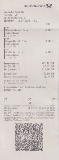 Prio Flyer Kassenbon Juli 2025