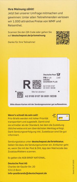 Prio Flyer Grossbrief mit Sendungsverfolgung hinten